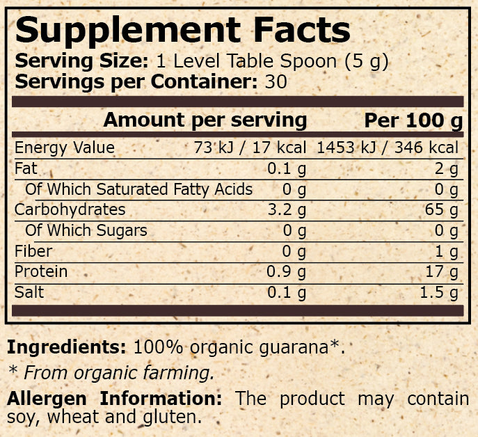 Pure Nutrition - ORGANIC GUARANA - 150 g