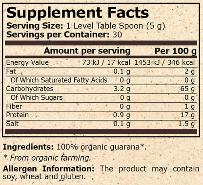 Pure Nutrition - ORGANIC GUARANA - 150 g