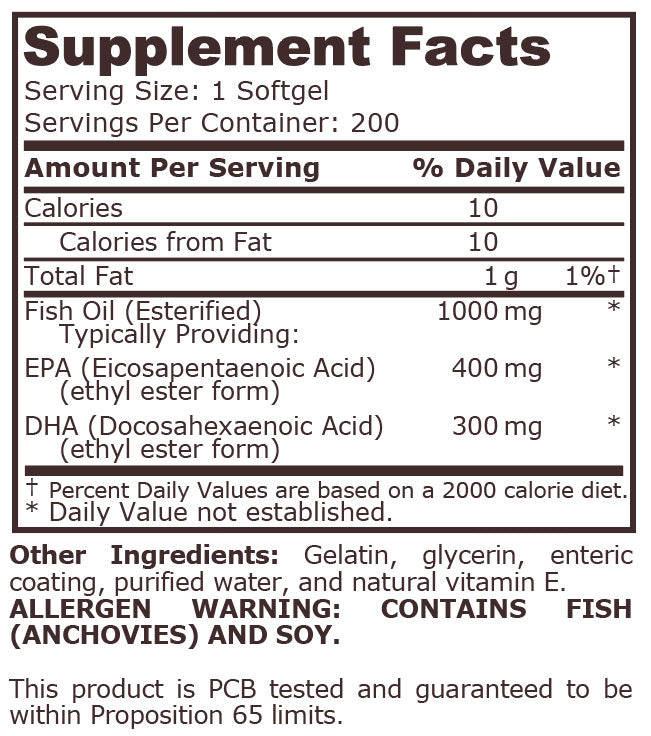 Pure Nutrition - SUPER OMEGA 3 FISH OIL 1000 mg - 400 EPA / 300 DHA - 200 Дражета